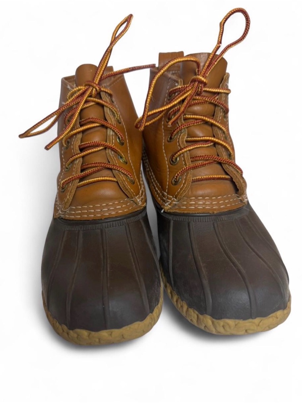 L.L. Bean Women's Short Brown Duck Boots - Leather & Rubber Waterproof Lace-Up